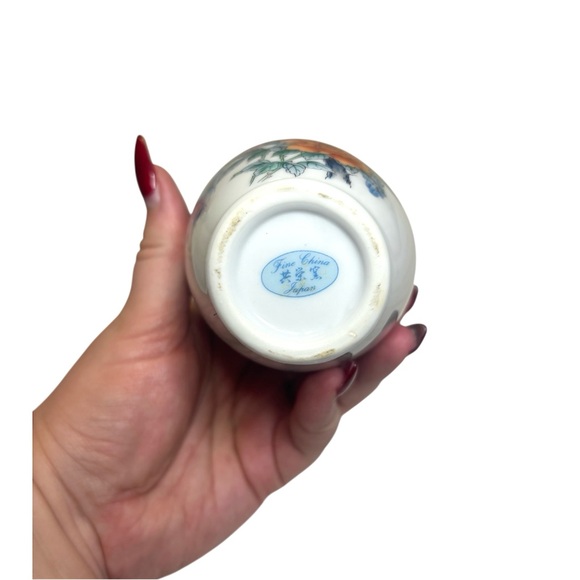 Fine China Japan Porcelain Vase Peacock Cherry Blossom White Gold Trim Floral 6” - Picture 7 of 7